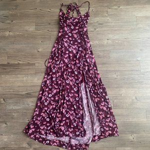 Free People Floral Purple Corset High Slit Midi Dress